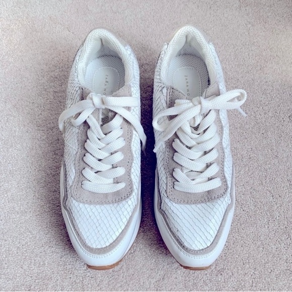 Zara White & Taupe Textured Athletic Running Sneakers - Picture 13 of 16